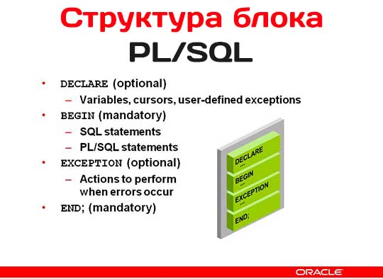 Обзор структуры блока программы PL SQL в СУБД Oracle