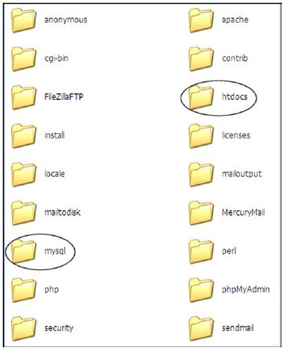 The folders in the XAMPP package