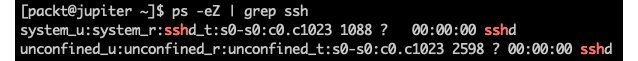 Displaying the SELinux context for SSH-related processes