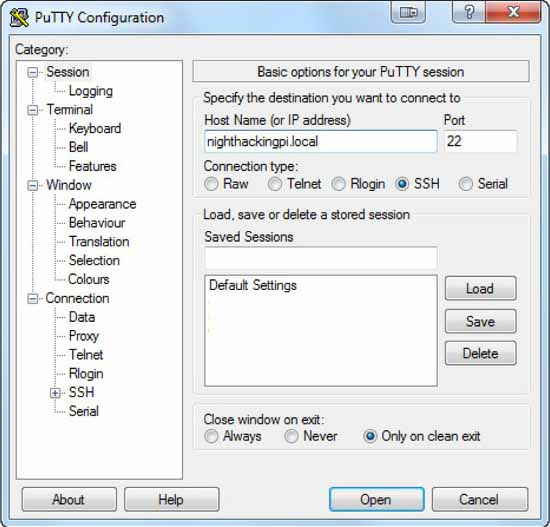 PuTTY SSH client for Windows