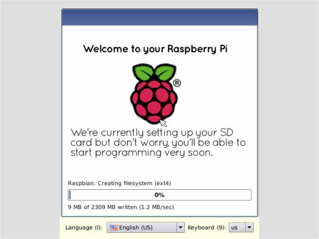 Raspberry Pi installation screen