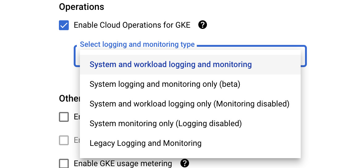 Figure 17.33 – GKE logging and monitoring types 