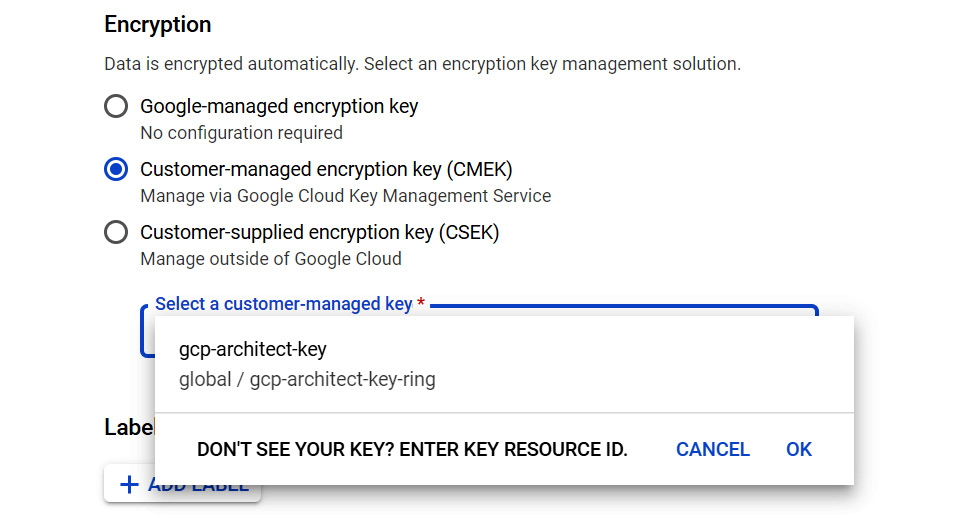Figure 15.26 – Using Customer-managed encryption key (CMEK) 