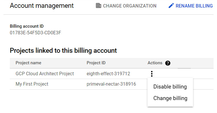 Figure 2.17 – Changing the billing account 