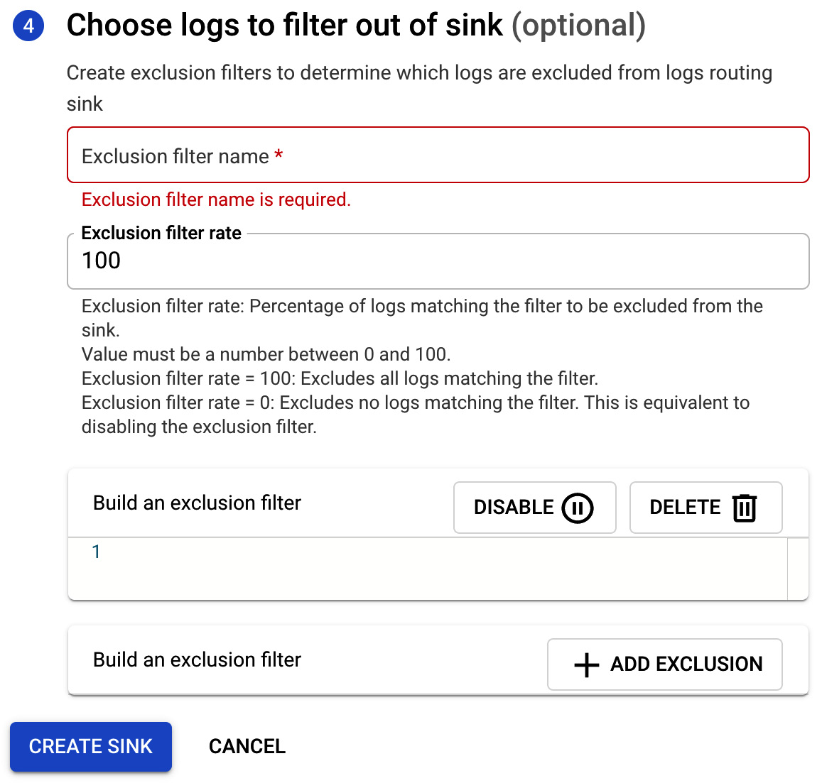 Figure 17.28 – Choose logs to filter out of sink 