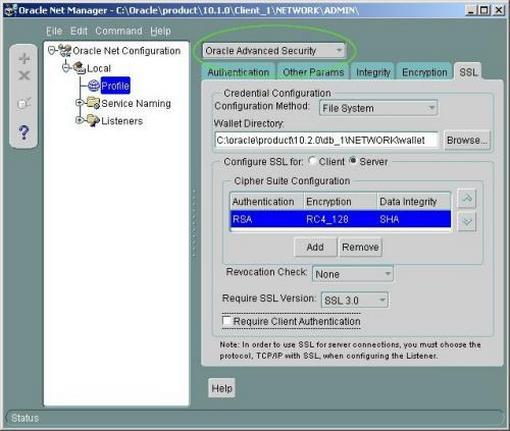 Конфигурирование Oracle Wallet с использованием Net Manager