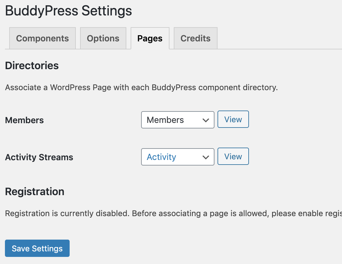 BuddyPress pages