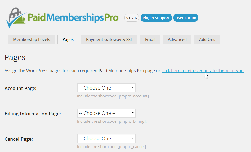 Generate pages for Paid Memberships Pro